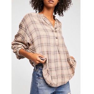 NWT Free People | Half button up plaid tunic
